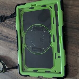 Seymac Neon Green And Black Travel Tablet Case With Adjustable Crossbody Strap.